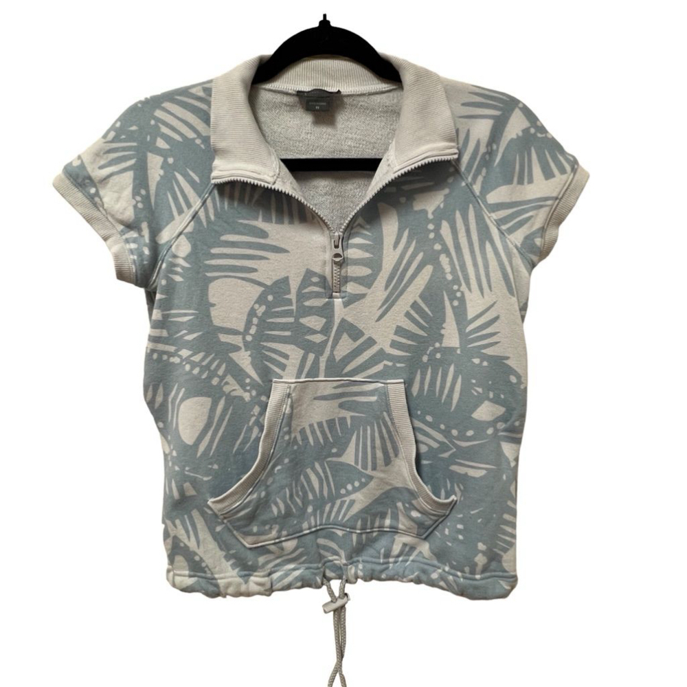 Armani Exchange Women’s Blue & Gray Cotton Tropical Quarter Zip Sweatshirt, XS